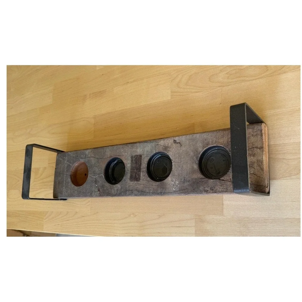 Rustic Farmhouse Candle Holder Wood 4 Votive Metal Handles Table Decor‎